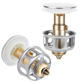 2Pcs Sink Drain Plugs Wash Basin Bounce Drain Filter Pop Up Bathtub Sink Drain Stoppers Strainer W/ Basket
