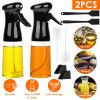 Olive Oil Sprayer 2Pcs 210ML 7.1OZ Reusable Oil Dispenser Mister Refillable Glass Vinegar Bottle w/ Blaster Cleaning Brush For Cooking BBQ Roast Salad