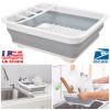 Collapsible Dish Drying Rack Folding Dish Draining Board Dinnerware Basket w/ Utensil Holder Drainer Board