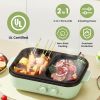 Electric Hot Pot with Grill 2-in-1 Hot Pot and Frying Pan Portable Non-Stick Pot and Griddle Electric Cooker Pot with Glass Lid Fast Heating for 1-2 P