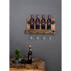 4 Bottle Rustic Farmhouse Wall Mounted Wine Rack with Glass Holder