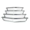 Set of 4 - Rectangular Oven Safe Glass Bakeware Set with Grey Plastic Lids