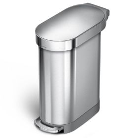 Stainless Steel 12-Gallon Narrow Kitchen Trash Can with Easy Step-on Lid