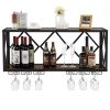 Industrial Rustic Brown Wood Metal Wall Mounted Wine Rack Shelf