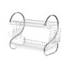 2-Tier Dish Rack Chrome-plated Steel Kitchen Drying Rack w/ Cup Drainer Cutlery Holder Removable Plastic Drainboard
