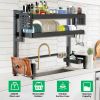 2-Tier Over the Sink Dish Drying Rack Drainer Utensil Organizer Holder Tableware Organizer Dish Drying Rack for Kitchen Countertop Carbon Steel