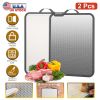 2Pcs Double Sided Cutting Board Stainless Steel PP Chopping Board Lightweight Kitchen Cutting Board Mesh Design with Grinding Zone Knife Sharpener Han