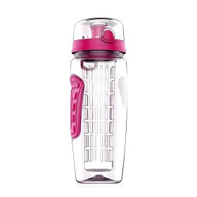 3 Color Options - 1Pc Fruit Infuser Water Bottle 32OZ Juice Shaker Sport With Flip Top Lid Anti-Slip Grips For Office Home Sport Running Walking (Color: Pink)