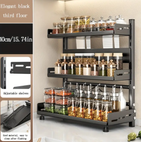 Countertop Kitchen Storage Rack, Spice Rack, Knife Holder, Multi-functional Seasoning Multi-layer Shelf. (Option: Threelayer style2)