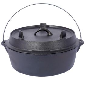 Pre-Seasoned Cast Iron Dutch Oven With Skillet Lid, Outdoor Camping Deep Pot For Camping Fireplace Cooking BBQ Baking Campfire, With Iron Pot Rac (Color: Black)