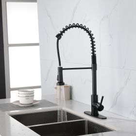 Solid Brass Single Handle Single Rod Downward Spring Kitchen Sink Faucet (Color: Black)