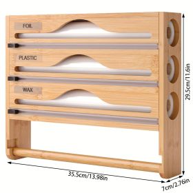 Bamboo Plastic Wrap Cutter With Paper Towel Holder Kitchen Wall-mounted Tinfoil Cutter With Three-grid Cutter And Paper Towel Storage Rack (Option: Natural color)