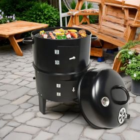 Double Layer Smokeless BBQ Grill & Braising Oven - Vertical Charcoal Smoker For Effortless, Healthy Outdoor Cooking With Minimal Grease Smoke (Color: Black)