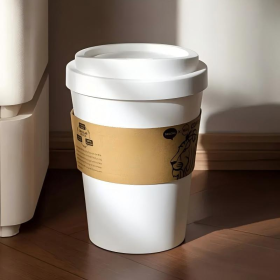2025 New Elegant Lion Theme Coffee Cup Trash Can Deodorizing Push-On Lid Black And White Odor Resistance High Aesthetic Large Capacity (Color: White)
