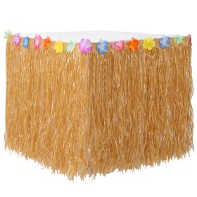 Grass Table Skirt Hawaiian Luau Party Decorations Supplies w/Hibiscus for Buffet BBQ Tiki Bar Beach Birthday Party Use (Option: 4M)